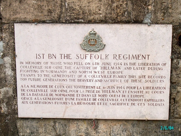 Hillman Batteriet - Mindeplade for Suffolk regimentet